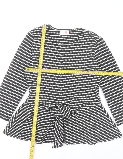 Savida Women's Black White Striped Wrap Long Sleeve Peplum Blouse XS