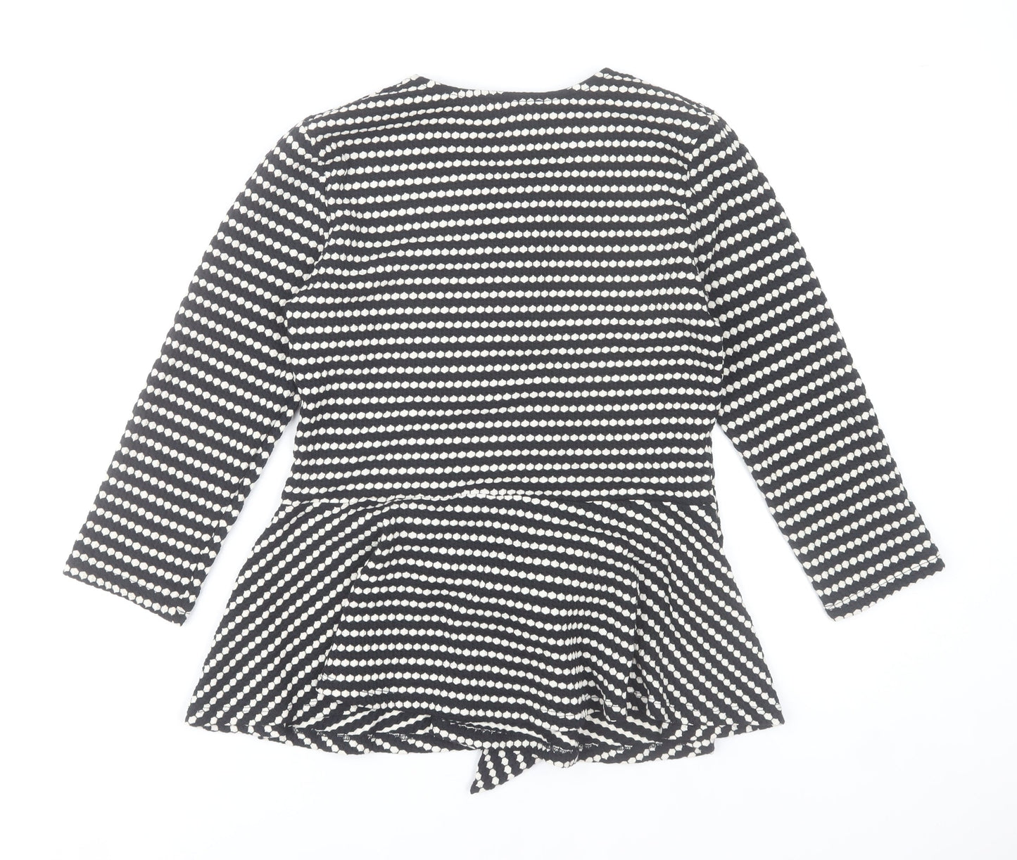 Savida Women's Black White Striped Wrap Long Sleeve Peplum Blouse XS