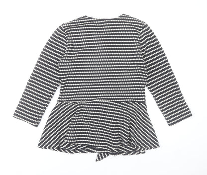 Savida Women's Black White Striped Wrap Long Sleeve Peplum Blouse XS