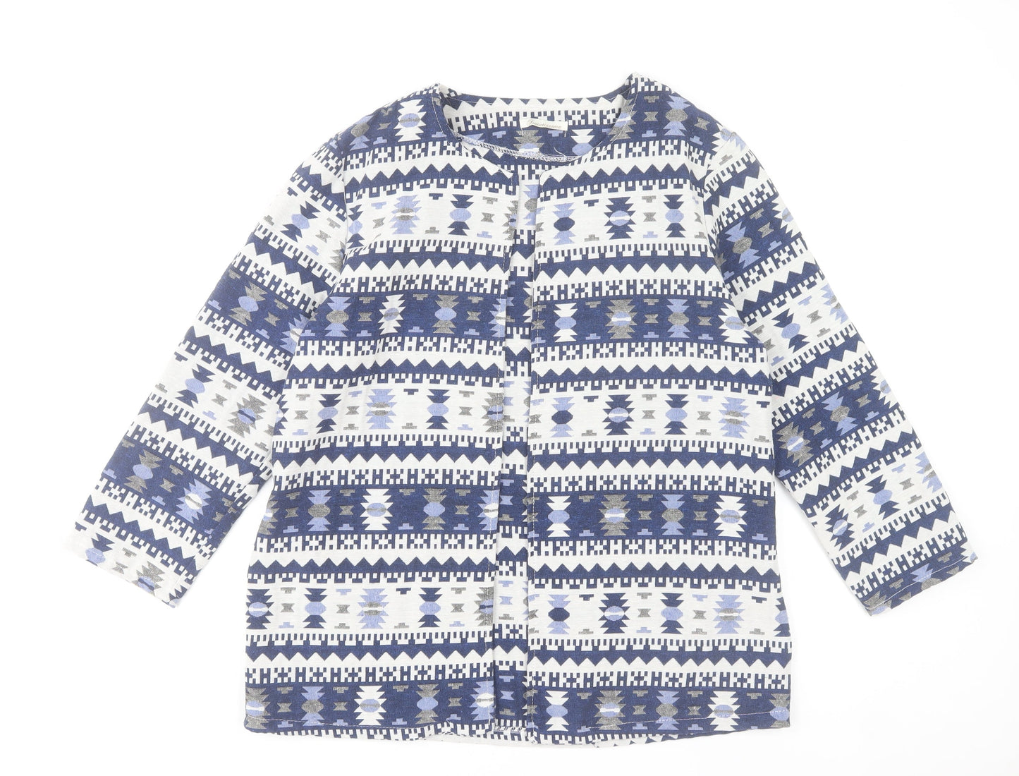 Sweetissima Women's Blue Aztec Print Cotton Blend Open Jacket XL