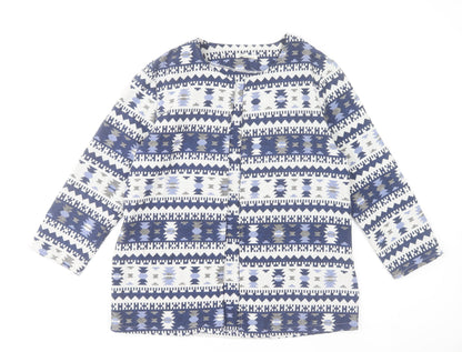 Sweetissima Women's Blue Aztec Print Cotton Blend Open Jacket XL