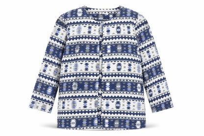 Sweetissima Women's Blue Aztec Print Cotton Blend Open Jacket XL