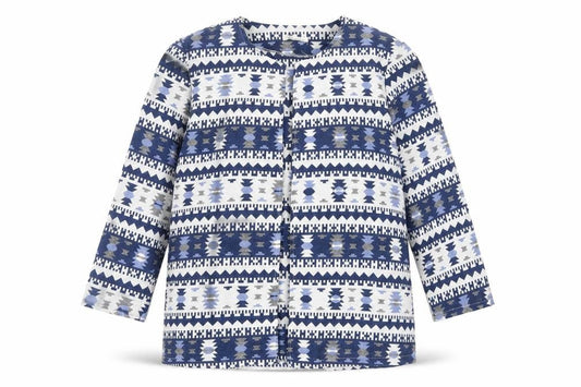 Sweetissima Women's Blue Aztec Print Cotton Blend Open Jacket XL
