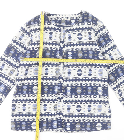 Sweetissima Women's Blue Aztec Print Cotton Blend Open Jacket XL