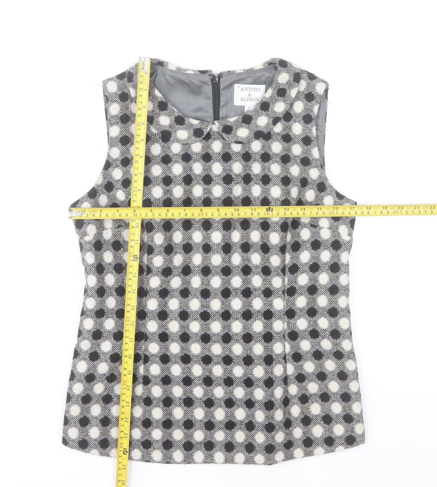 Antoni & Alison Women Grey Check Sleeveless Blouse UK 12