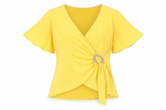 Dunnes Stores Women's Yellow Wrap Blouse Short Sleeve Size S