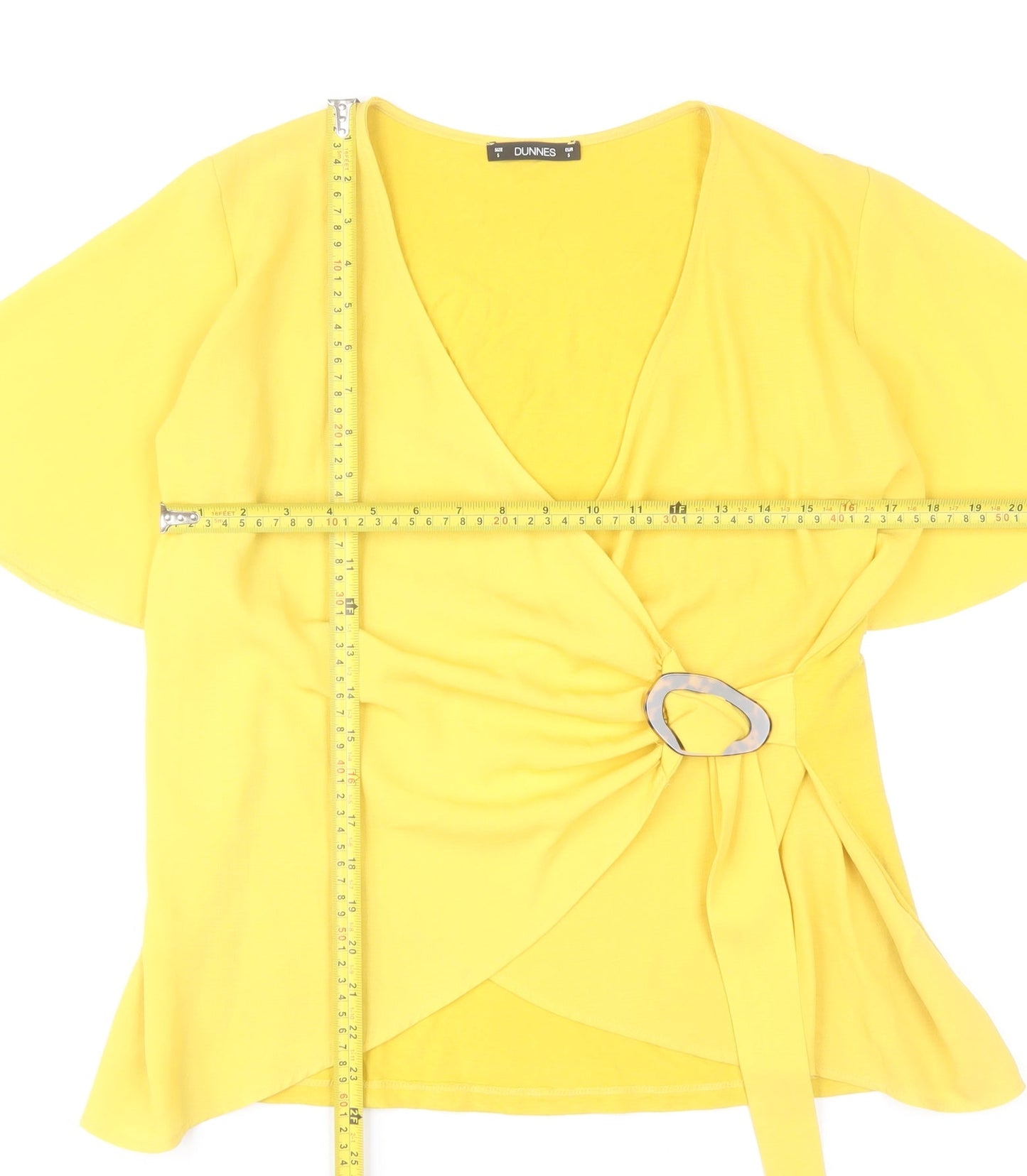 Dunnes Stores Women's Yellow Wrap Blouse Short Sleeve Size S