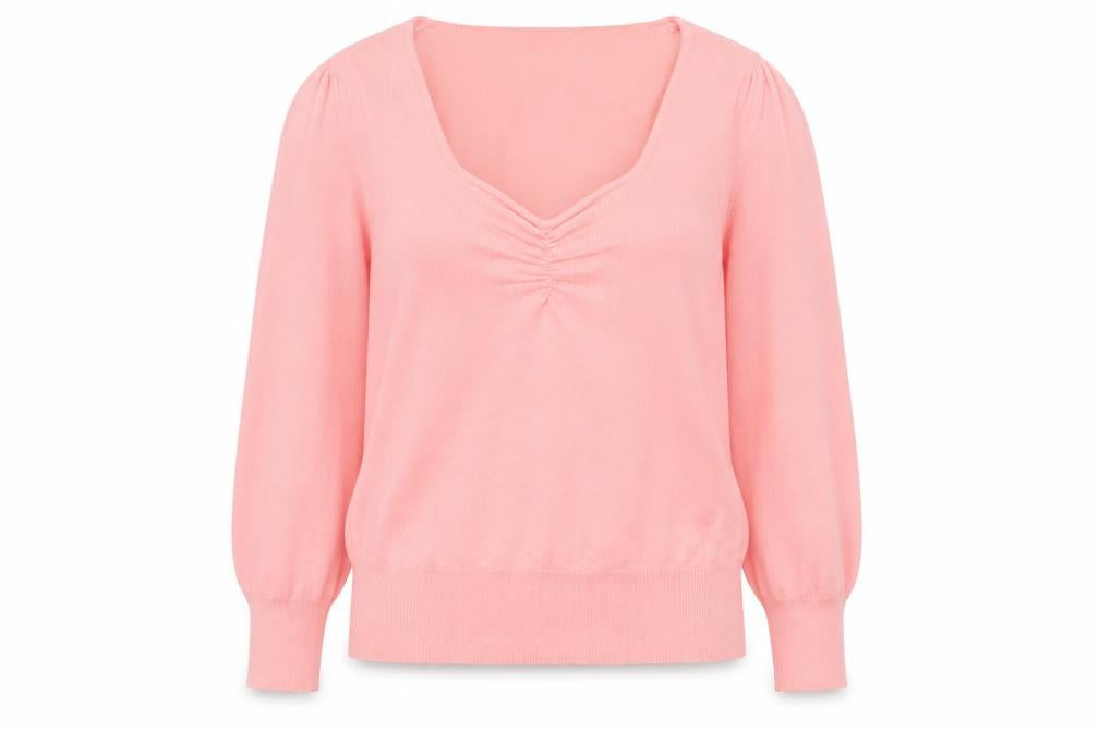 Front view of Dunnes Women’s Pink V-Neck jumper, size S