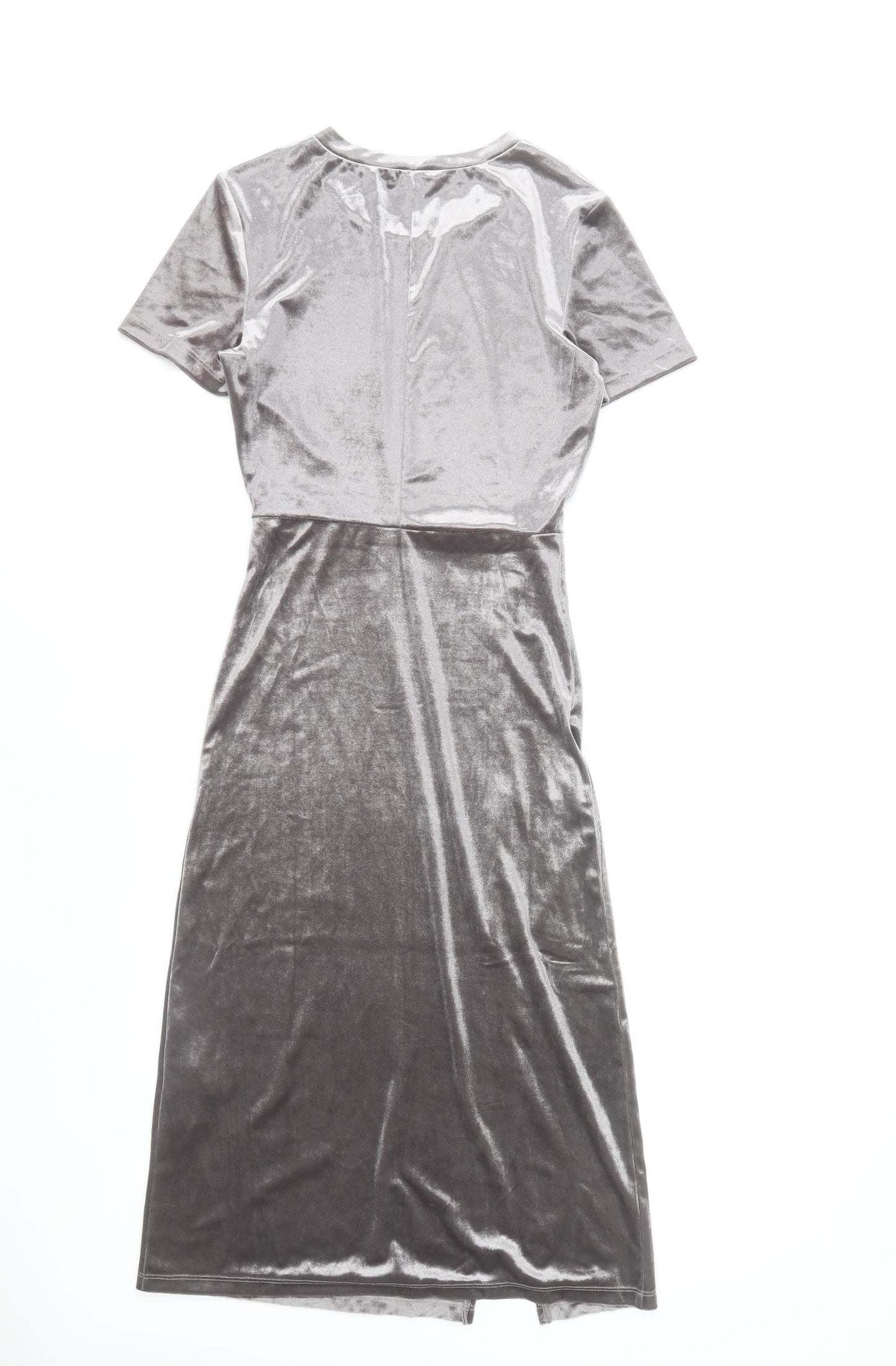 Zara Women Silver Bodycon Velvet Midi Dress Size 8
