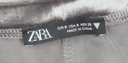 Zara Women Silver Bodycon Velvet Midi Dress Size 8