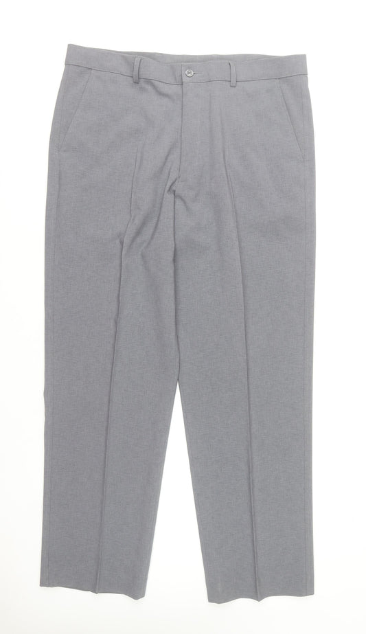 Farah Men's Grey 38R Regular Fit Formal Dress Trousers