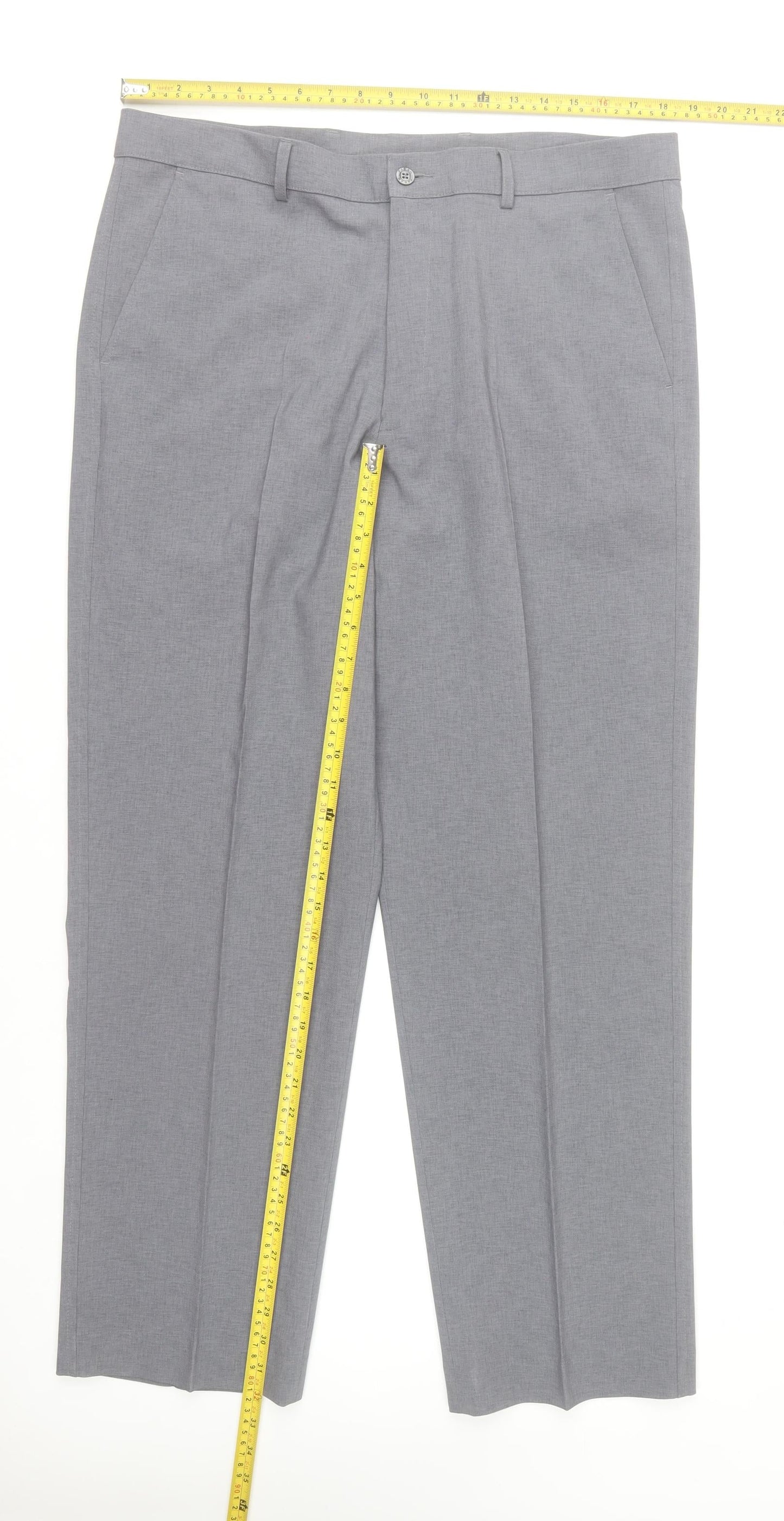 Farah Men's Grey 38R Regular Fit Formal Dress Trousers