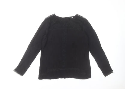 Next Women Black Long Sleeve Embroidered Viscose Tunic Blouse Size 12