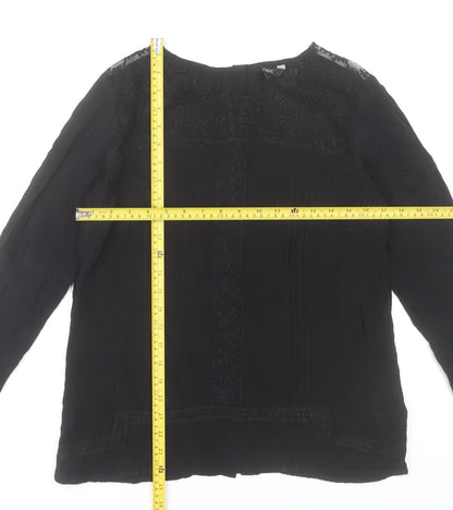 Next Women Black Long Sleeve Embroidered Viscose Tunic Blouse Size 12