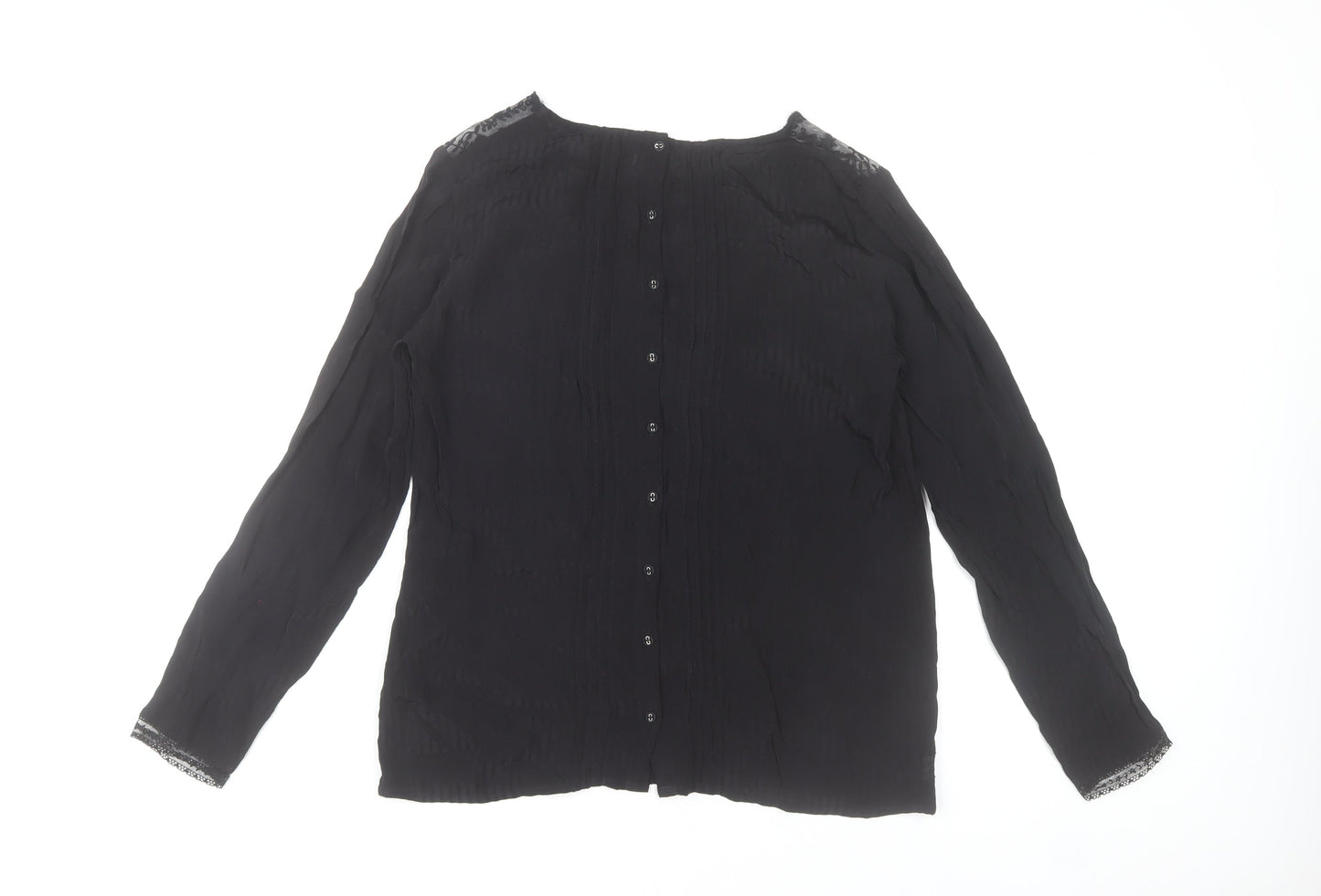 Next Women Black Long Sleeve Embroidered Viscose Tunic Blouse Size 12