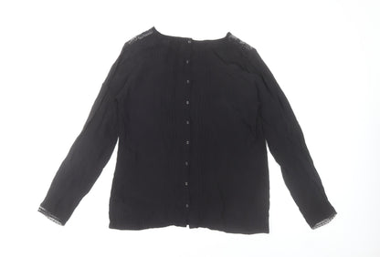 Next Women Black Long Sleeve Embroidered Viscose Tunic Blouse Size 12