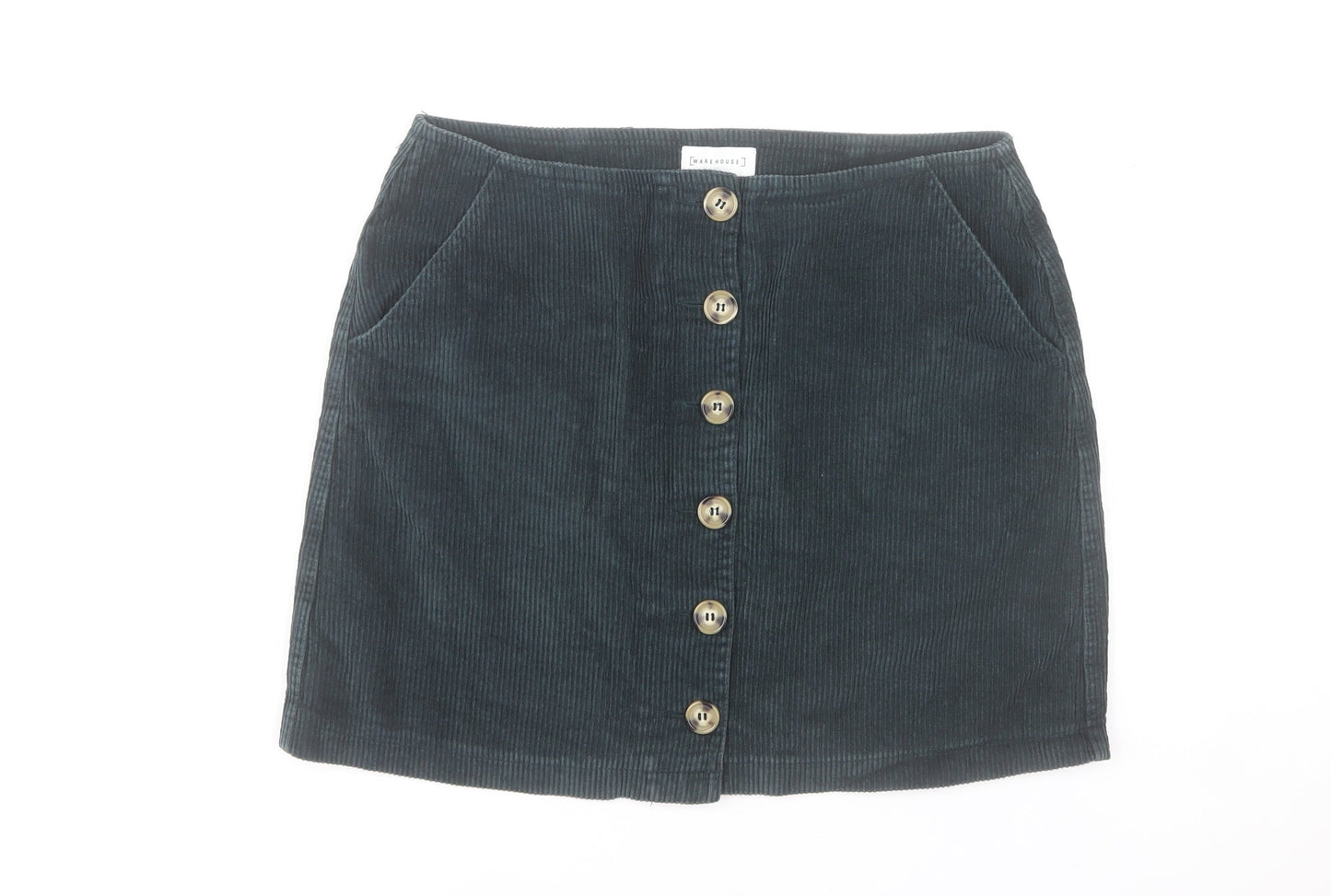 Warehouse Women Black Corduroy A-Line Button Skirt Size 12