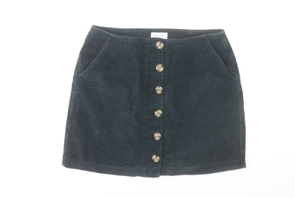 Warehouse Women Black Corduroy A-Line Button Skirt Size 12