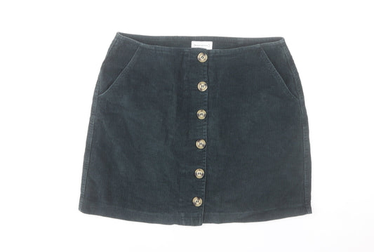 Warehouse Women Black Corduroy A-Line Button Skirt Size 12