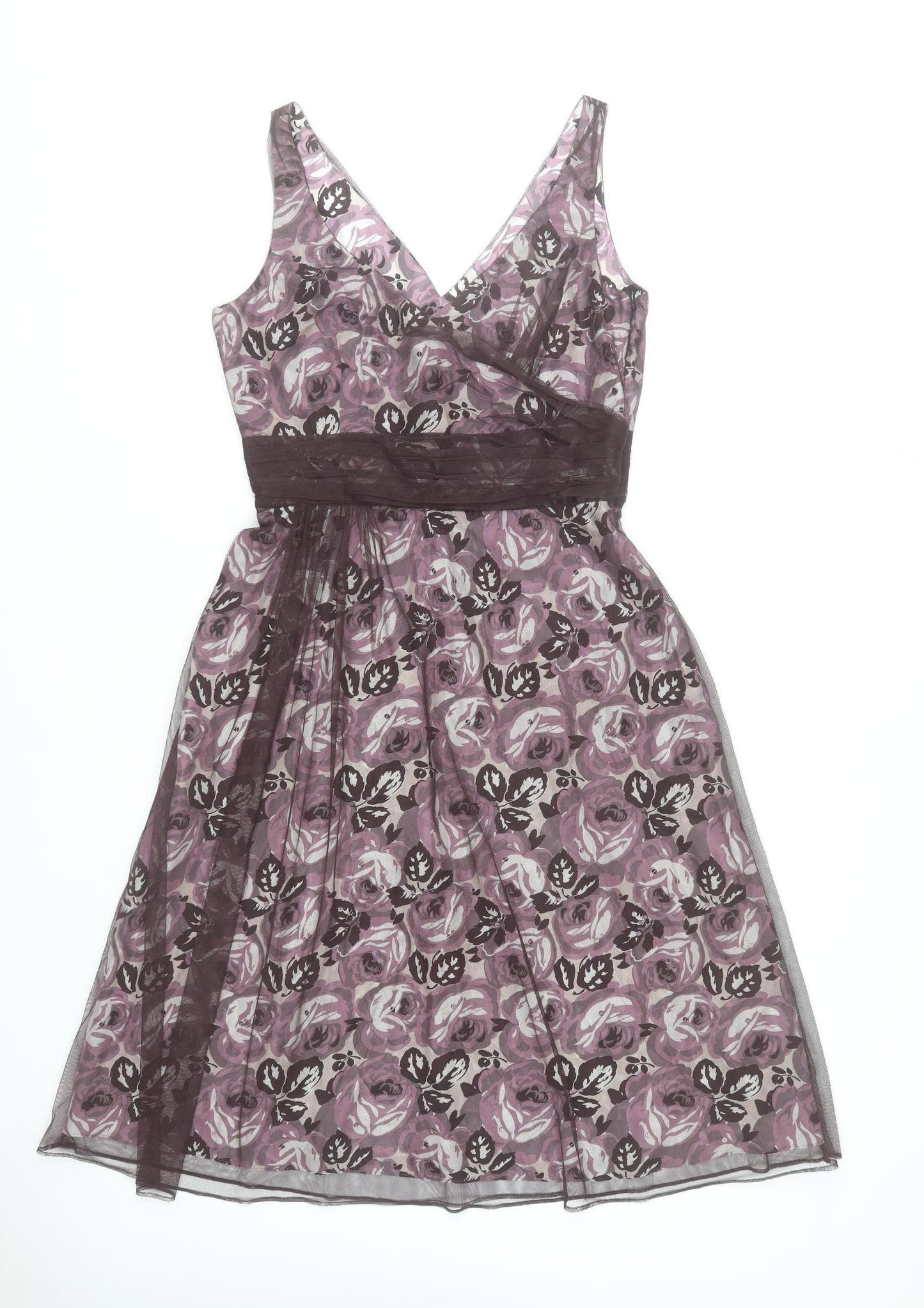 Coast Women’s Purple Floral A-Line Dress Size 12 Sleeveless V-Neck Formal