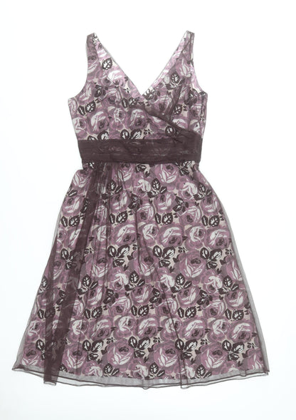 Coast Women’s Purple Floral A-Line Dress Size 12 Sleeveless V-Neck Formal