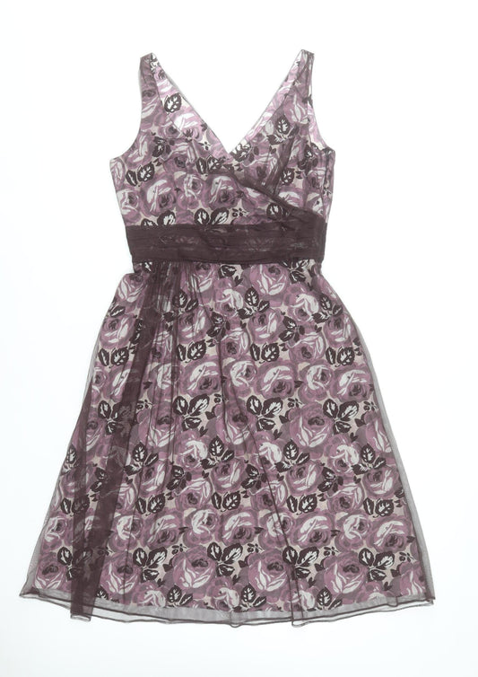 Coast Women’s Purple Floral A-Line Dress Size 12 Sleeveless V-Neck Formal