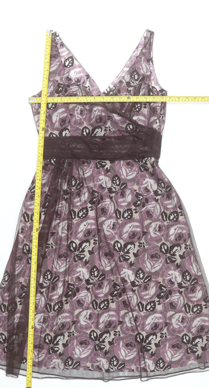 Coast Women’s Purple Floral A-Line Dress Size 12 Sleeveless V-Neck Formal