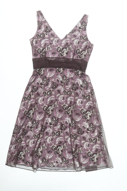Coast Women’s Purple Floral A-Line Dress Size 12 Sleeveless V-Neck Formal