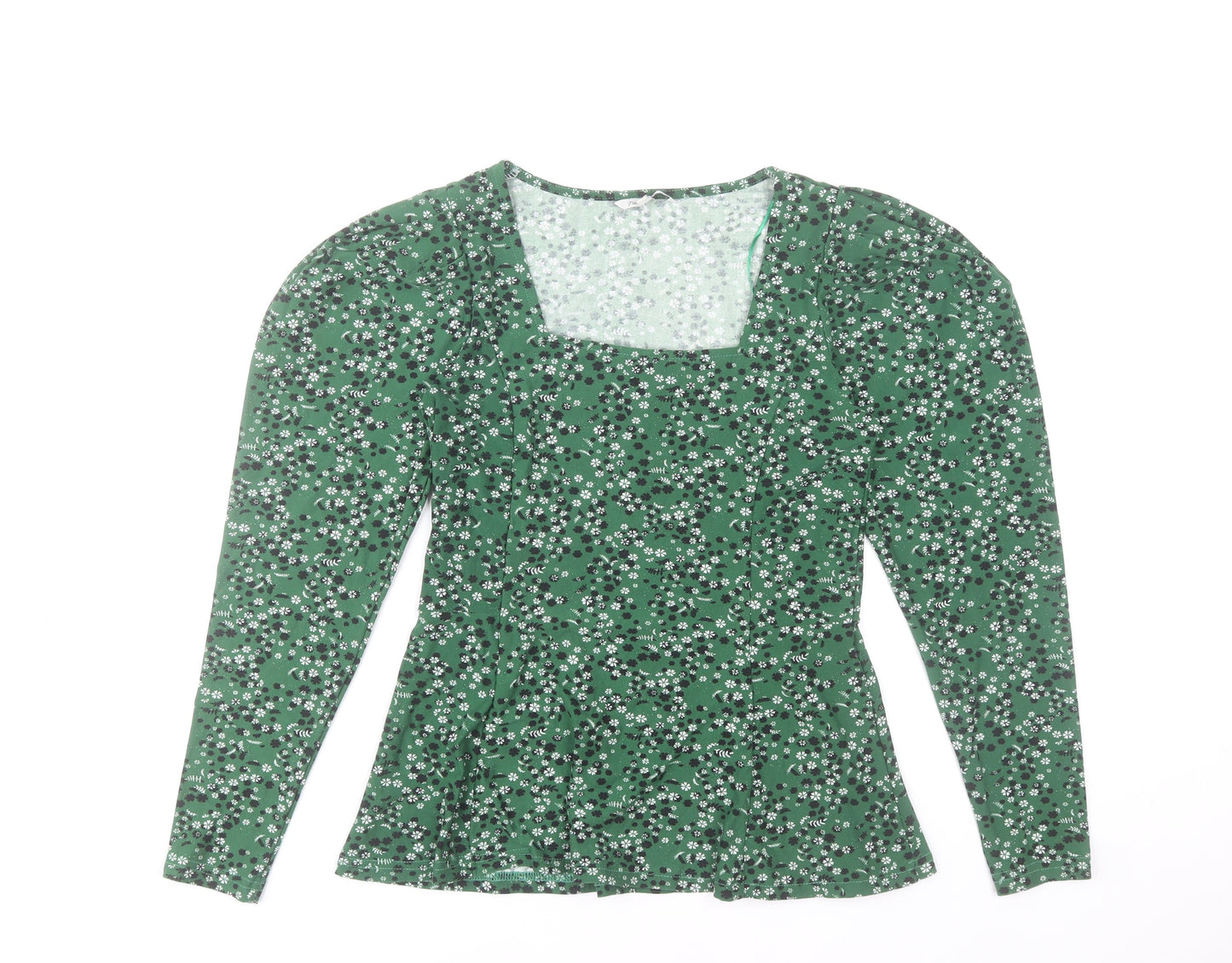 Natura Women’s Green Floral Long Sleeve Square Neck Blouse Size S