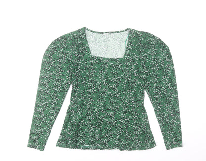 Natura Women’s Green Floral Long Sleeve Square Neck Blouse Size S