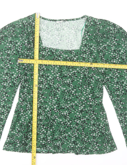 Natura Women’s Green Floral Long Sleeve Square Neck Blouse Size S