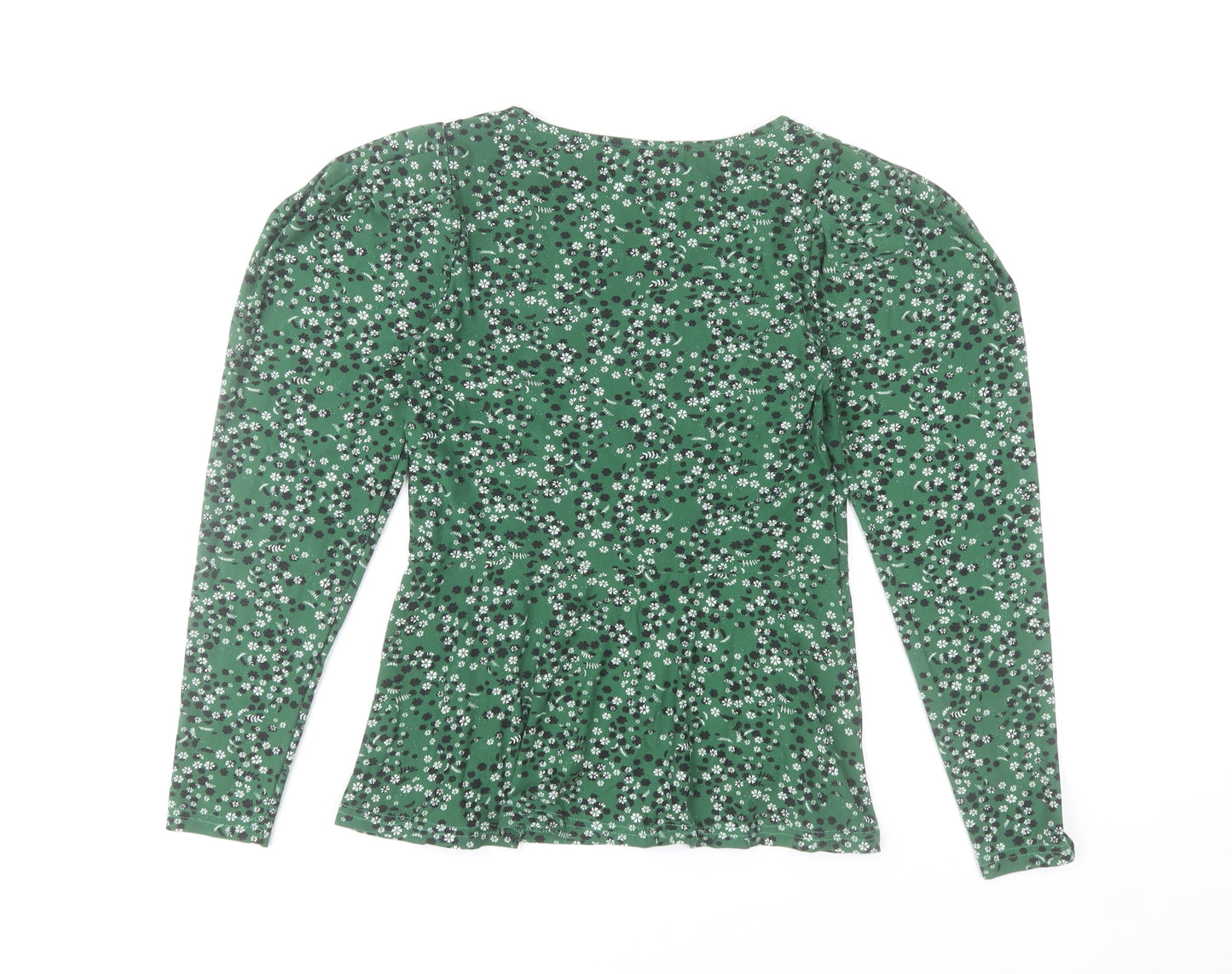 Natura Women’s Green Floral Long Sleeve Square Neck Blouse Size S