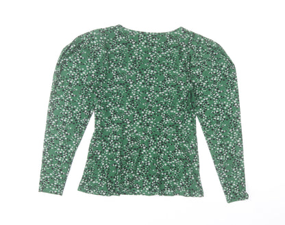 Natura Women’s Green Floral Long Sleeve Square Neck Blouse Size S