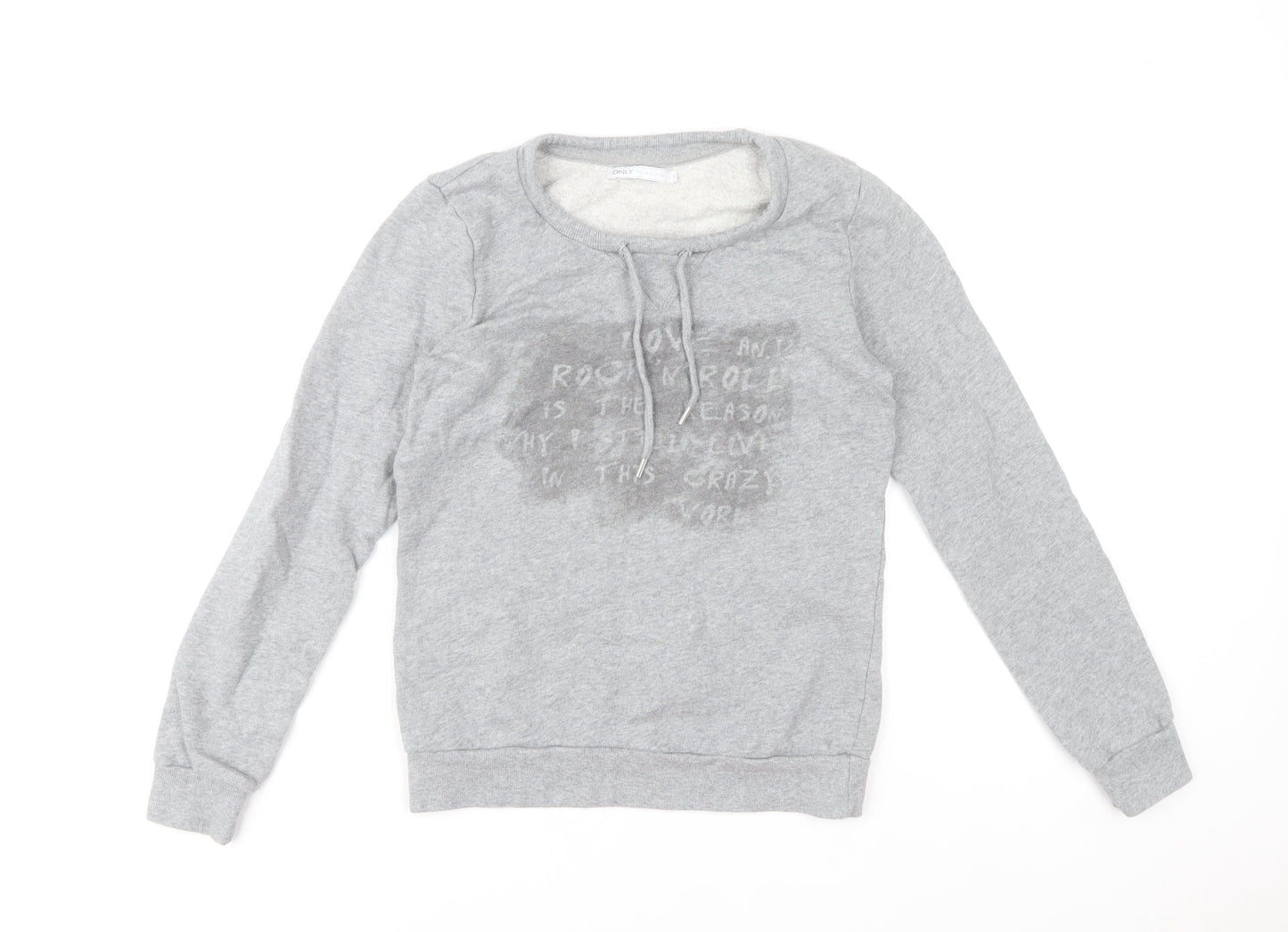 ONLY Women Grey Pullover Sweatshirt S Cotton Long Sleeve Casual