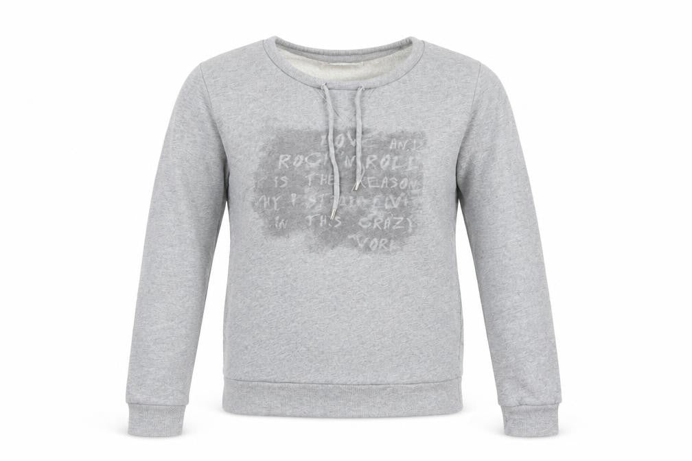 Front view of Only Women Grey Pullover Sweatshirt S Cotton Long Sleeve Casual