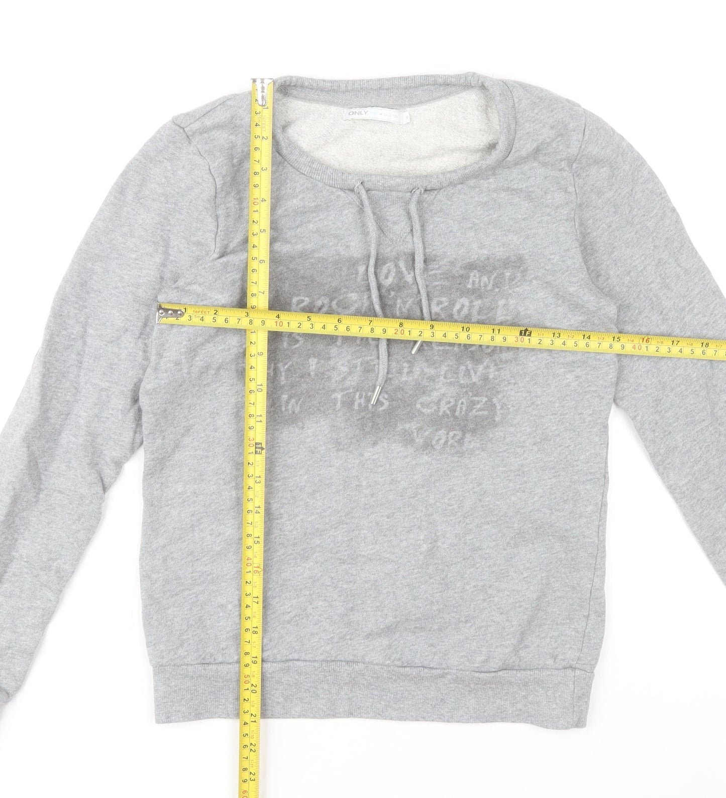 ONLY Women Grey Pullover Sweatshirt S Cotton Long Sleeve Casual