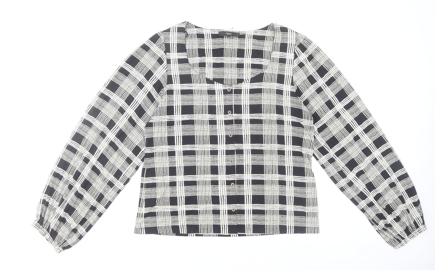 Next Womens Black Check Long Sleeve Relaxed Blouse Size 14