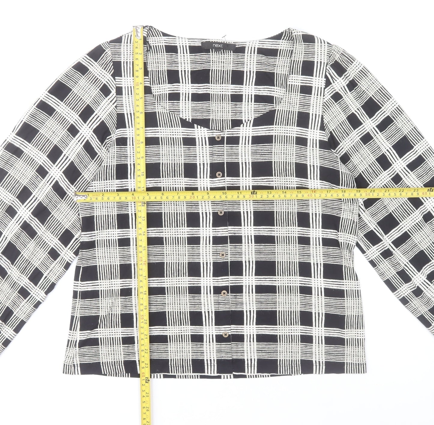 Next Womens Black Check Long Sleeve Relaxed Blouse Size 14