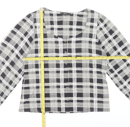 Next Womens Black Check Long Sleeve Relaxed Blouse Size 14