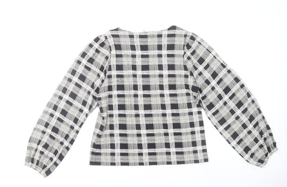 Next Womens Black Check Long Sleeve Relaxed Blouse Size 14