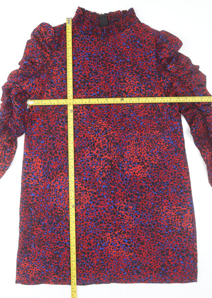 AX Paris Women’s Red Animal Print Shift Dress Size 12 Long Sleeve