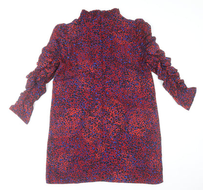 AX Paris Women’s Red Animal Print Shift Dress Size 12 Long Sleeve