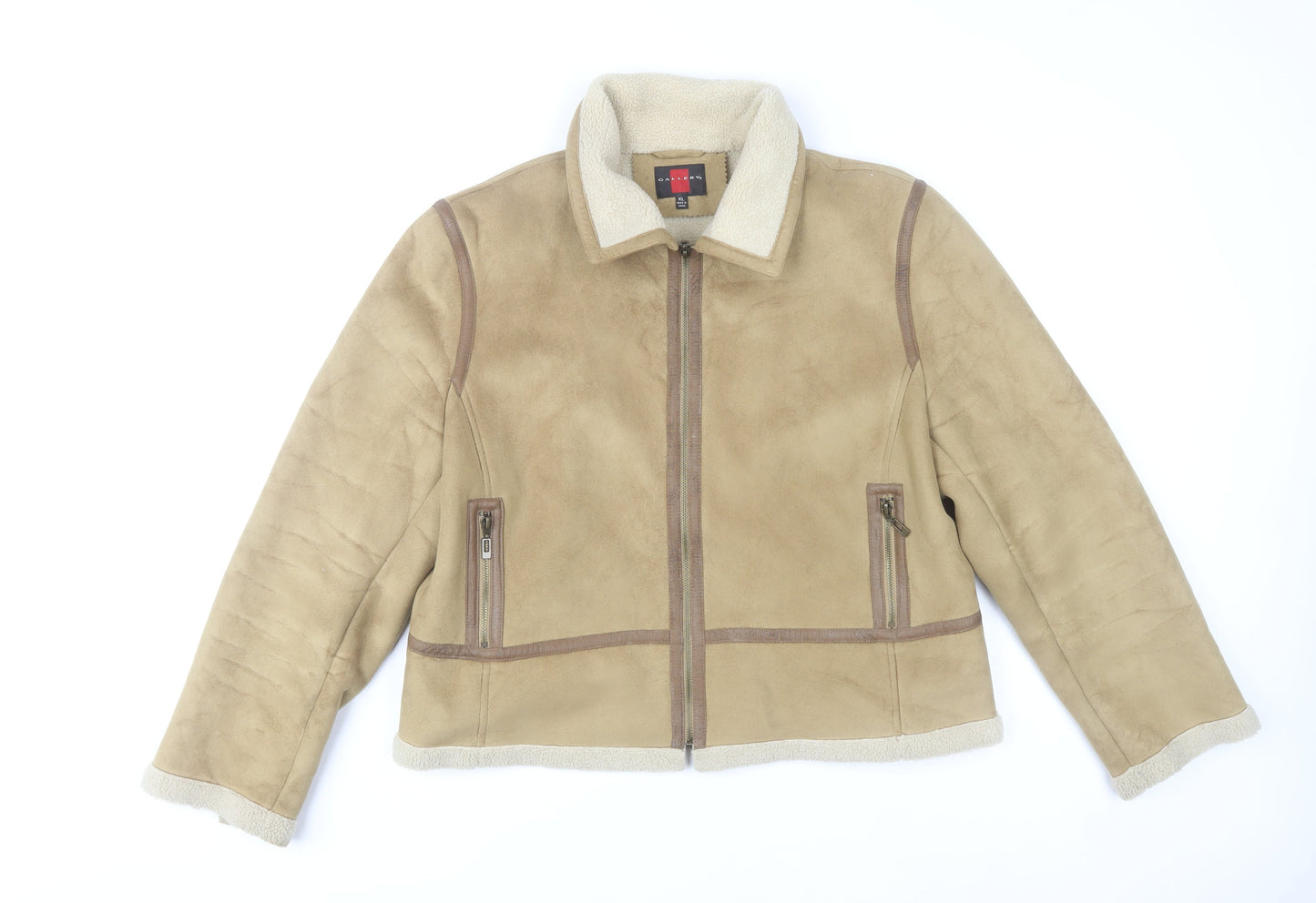 Gallery Womens Beige Faux Shearling Bomber Jacket XL Winter Zip
