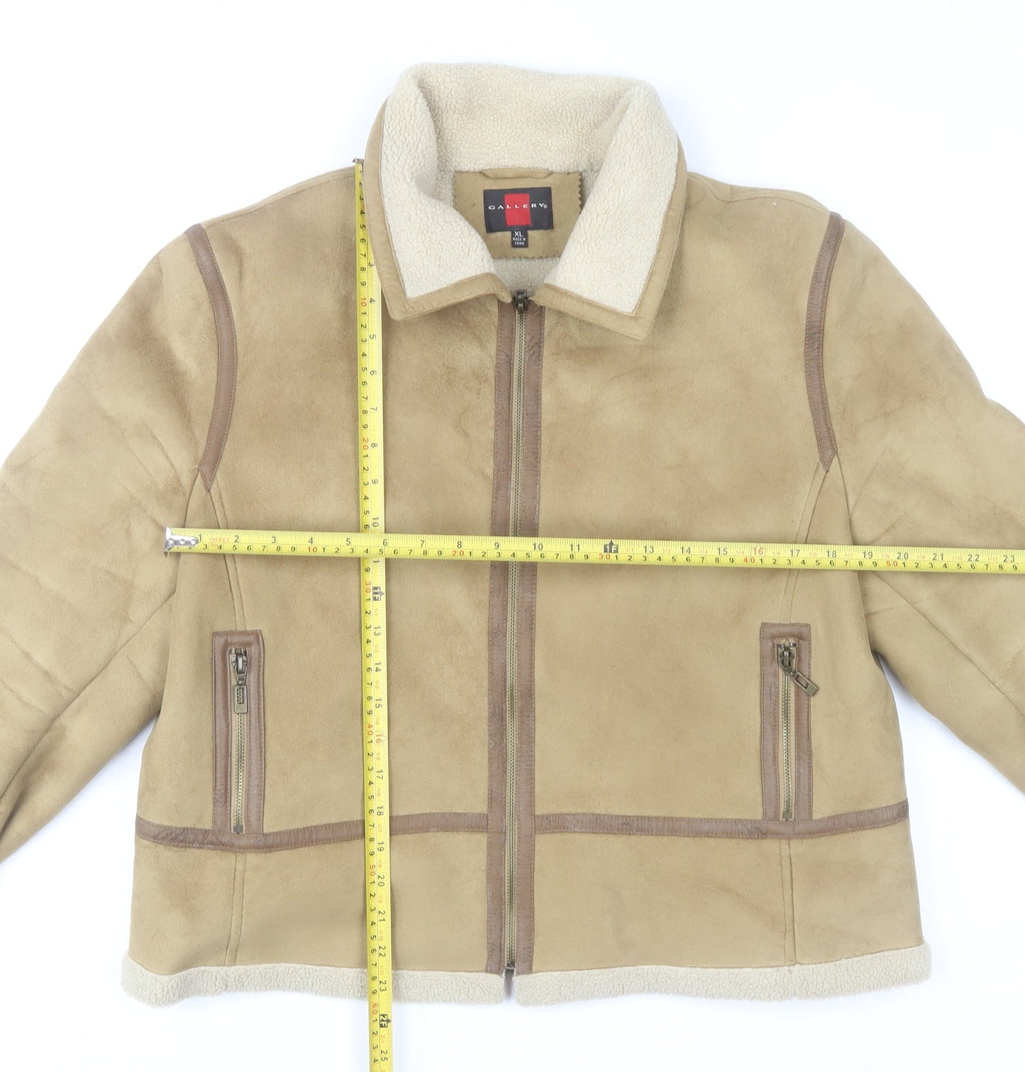 Gallery Womens Beige Faux Shearling Bomber Jacket XL Winter Zip