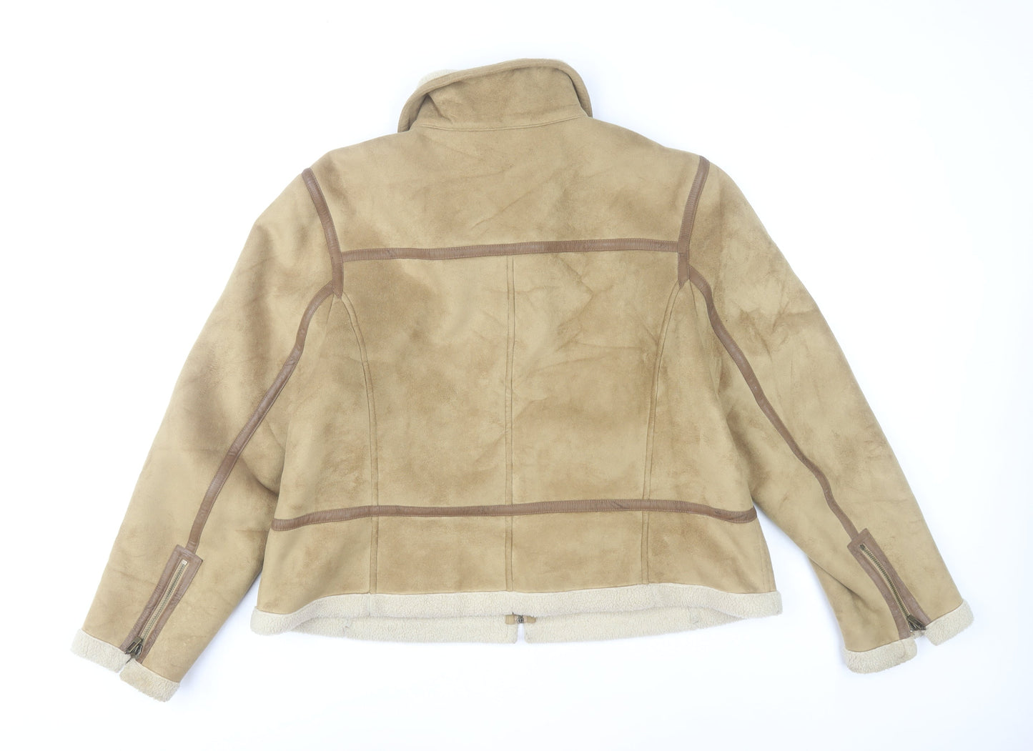 Gallery Womens Beige Faux Shearling Bomber Jacket XL Winter Zip