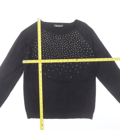 Bonmarché Women’s Black Beaded Crew Neck Long Sleeve Pullover Jumper XS