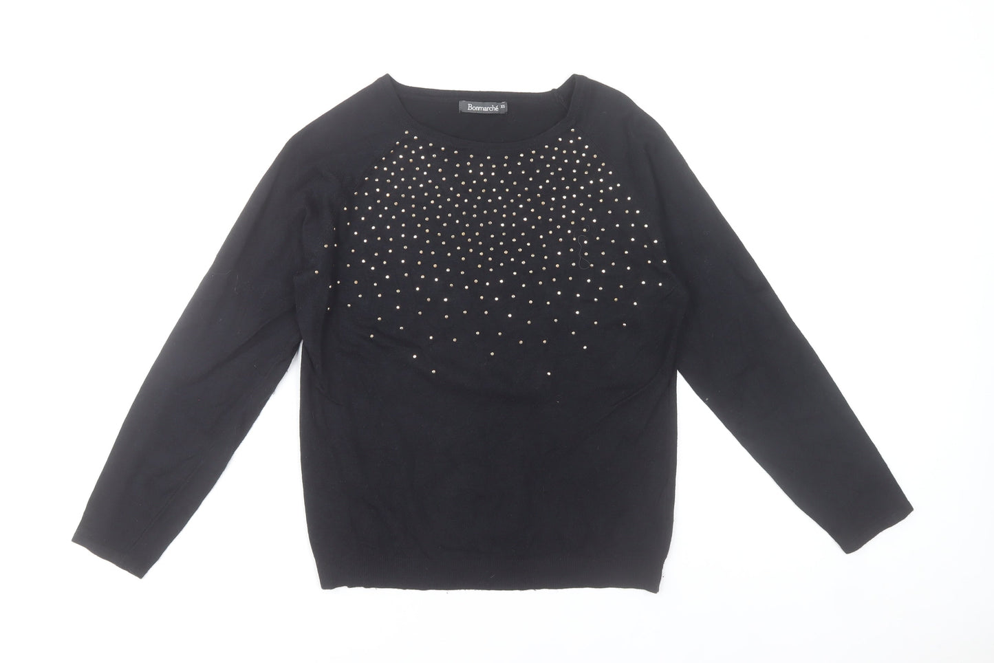Bonmarché Women’s Black Beaded Crew Neck Long Sleeve Pullover Jumper XS