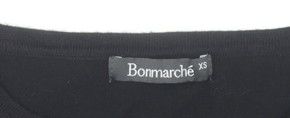 Bonmarché Women’s Black Beaded Crew Neck Long Sleeve Pullover Jumper XS