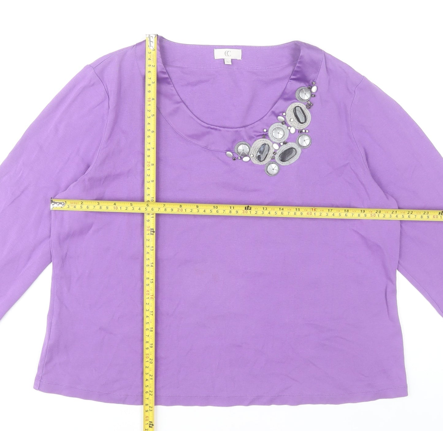 CC Women’s Purple Beaded 3/4 Sleeve Cotton Blouse XL