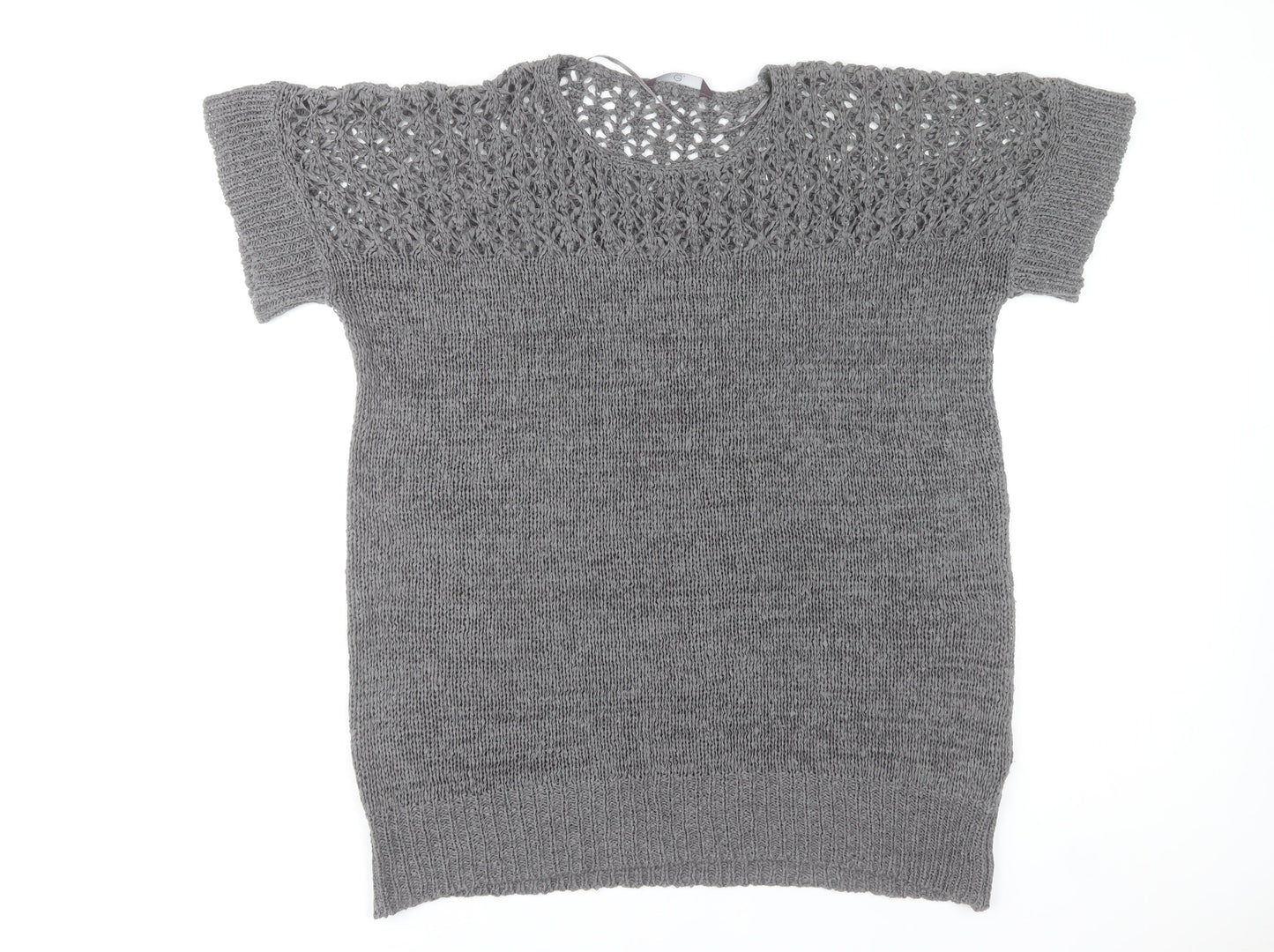 Evans Women’s Grey Short Sleeve Open-Knit Pullover Jumper Size 18
